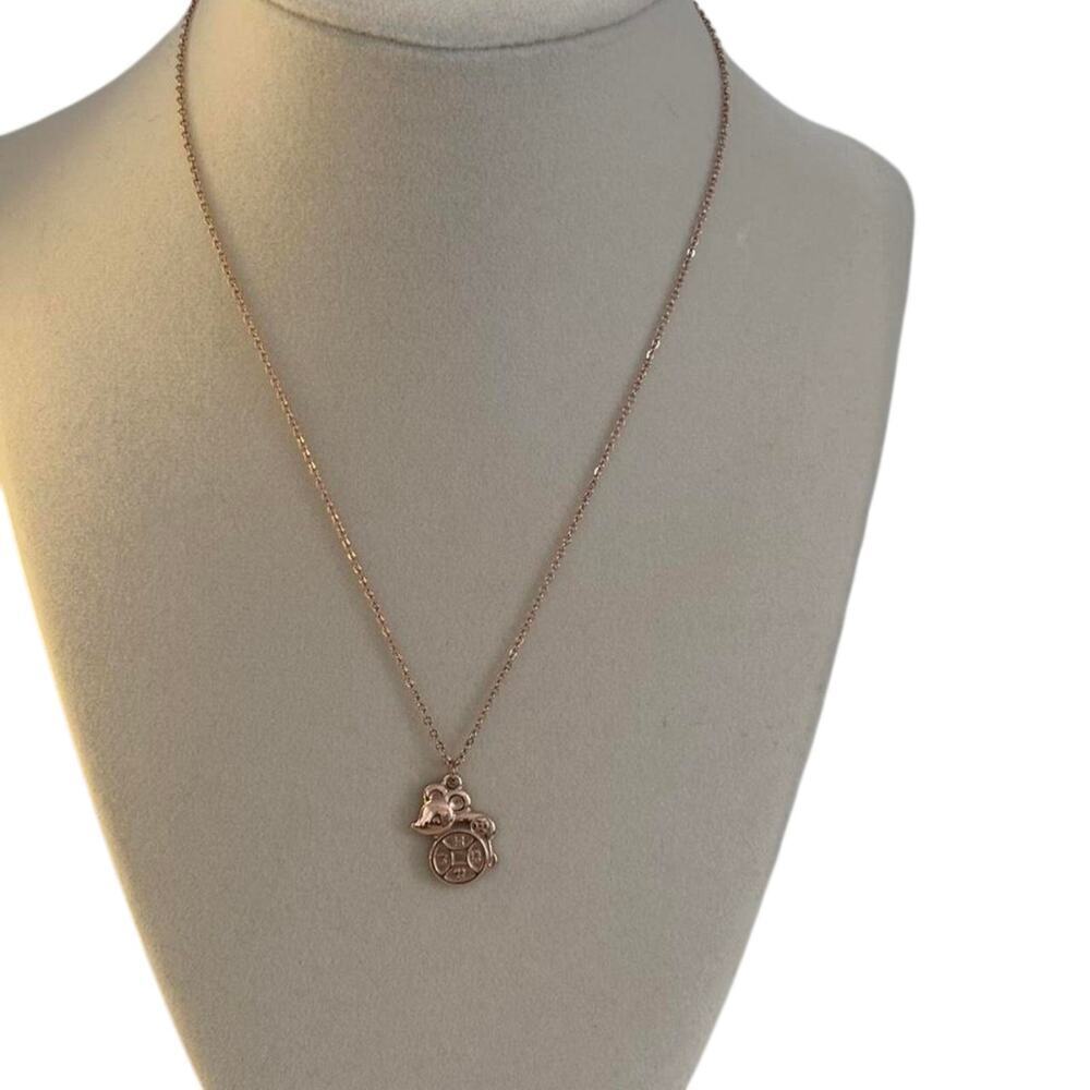 Rose Gold Lucky Charm Pendant Necklace Bell Clock Minimalist Women Jewelry - Picture 2 of 6